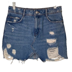 Zara distressed jean skirt